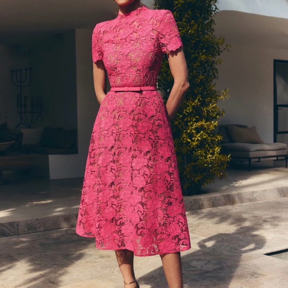 Elegant Pink Lace Fit-and-Flare Dress